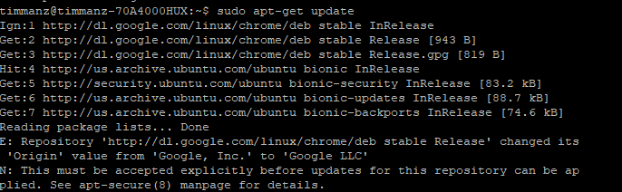 repository http dl google com linux chrome deb stable release changed its origin value from google inc to google llc